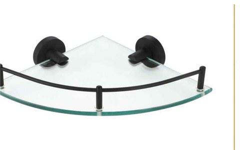 Nexus Black Corner Glass Shelf With Rail