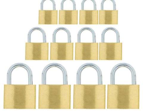 Padlock Eco Brass Plated 12 Piece, 4 X 25mm, 4 X 32mm, 4 X 38mm